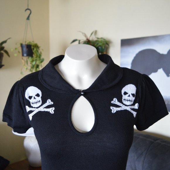 Banned Keyhole Knit Short Sleeve Sweater Dress Collar Mini Winter Halloween - Picture 3 of 8